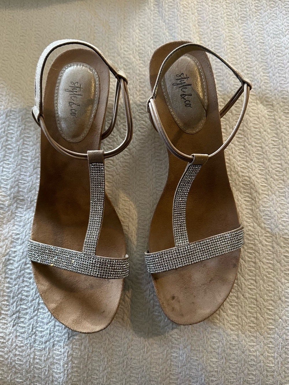 Style & Co. Women's Rhinestone T-Strap Sandals in Sand